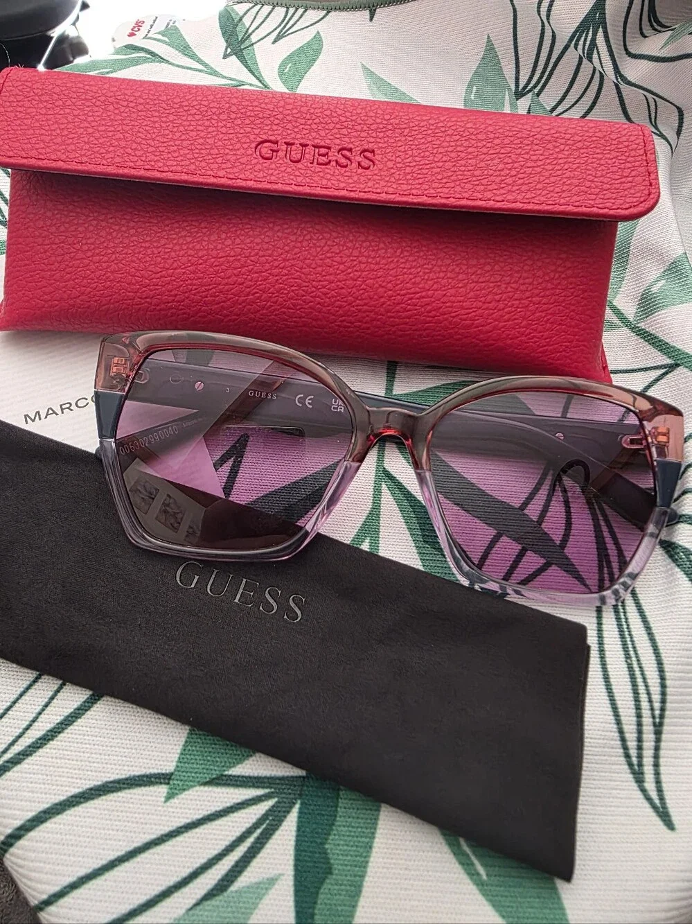 New Guess GU7912 Pink Navy Blue Gold Logo Sunglasses 55mm